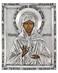 Икона Святая блаженная Матрона, посеребрённый оклад