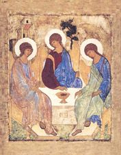 Икона. Святая Троица. Андрей Рублев. 15 век