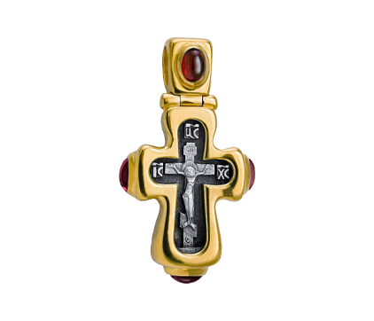 587 Крест «Праздничный», серебро 925° с позолотой, камни
