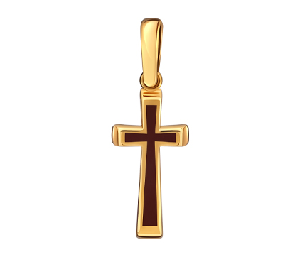 1004 Крест с горячей эмалью (коричневая), серебро 925° с позолотой