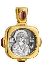 592 Образ Божией Матери «Казанская», серебро 925° с позолотой, камни (аметист или гранат)