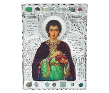 Икона в окладе Великомученик и целитель Пантелеимон, конец 19 - начало 20 веков