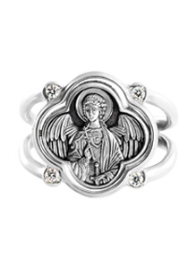 884 Кольцо двойное - наперстная молитва Ангелу Хранителю, серебро 925°, фианиты
