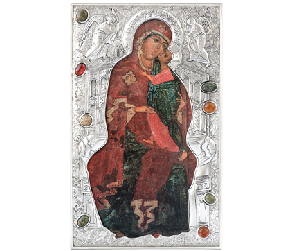 Икона Божией Матери Толгская в окладе с серебрением и камнями