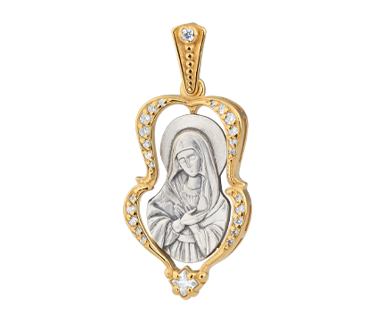610 Образ Божией Матери «Умиление», серебро 925° с позолотой, 25 фианитов