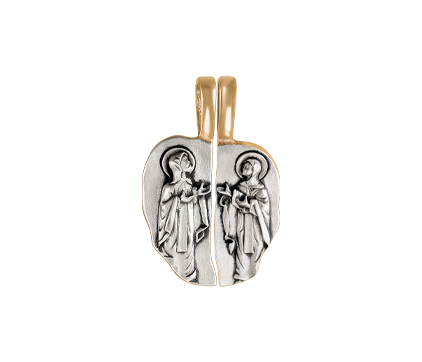 978 Образ святых Петра и Февронии Муромских, серебро 925° с позолотой