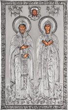 Икона Святые благоверные князья Петр и Феврония Муромские, посеребрённый оклад