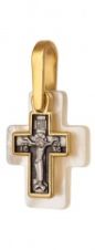 770 Крест малый с подвеской, серебро 925° с позолотой, перламутр