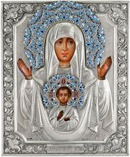 Икона Божией Матери "Знамение", посеребрённый оклад с эмалью