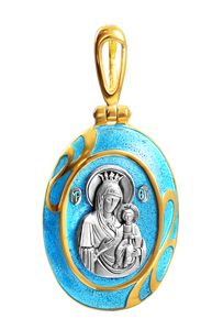 622 Образ Божией Матери «Иверская», серебро 925° с позолотой, эмаль
