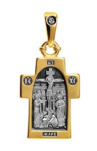 684 Крестик нательный с образом Ангела-Хранителя, серебро 925°, позолота
