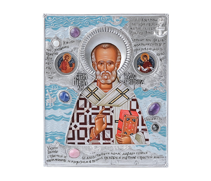 Икона Св.Николай "Кормчий" в окладе с серебрением и эмалью
