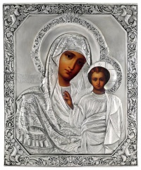 Икона Божией Матери "Казанская", посеребрённый оклад