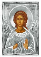 Икона Ангел-хранитель, посеребрённый оклад 