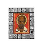 Икона св. Николай Чудотворец, посеребрённая рамка 