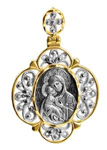 558 Образ Божией Матери «Владимирская», ажурный, серебро 925° с позолотой