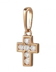 Крест из красного золота 6 бриллиантов