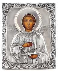 Икона Святой Пантелеимон, посеребрённый оклад