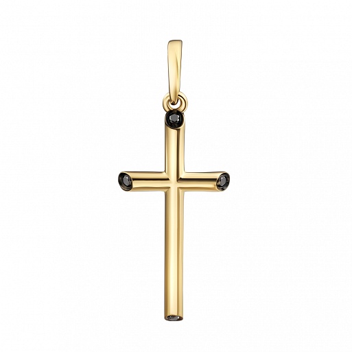 Крест желтое золото 585° с чёрными бриллиантами